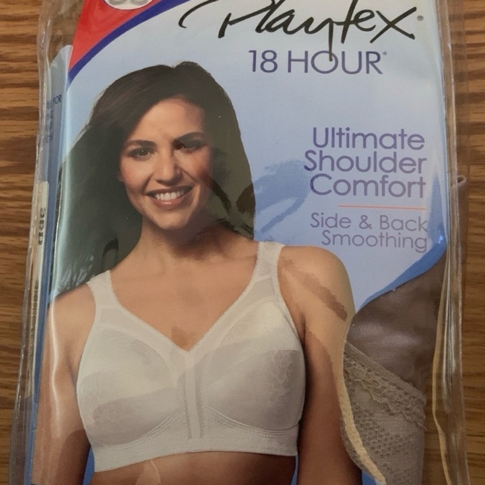 36D BRA 18 HOUR WIREFREE 4693 ULTIMATE SHOULDER COMFORT CAFE AU LAIT PLAYTEX